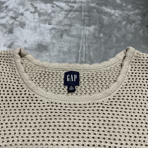 GAP Crewneck Sweater Womens Size XL Beige Open Knit Casual Cottagecore Preppy - Picture 6 of 8
